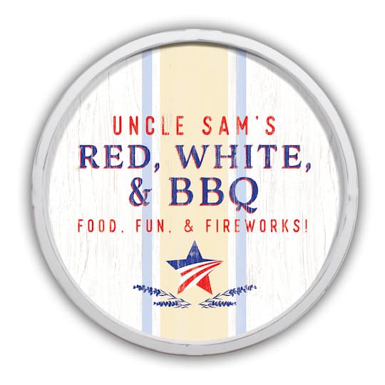 Red, White & BBQ Round White Framed Print